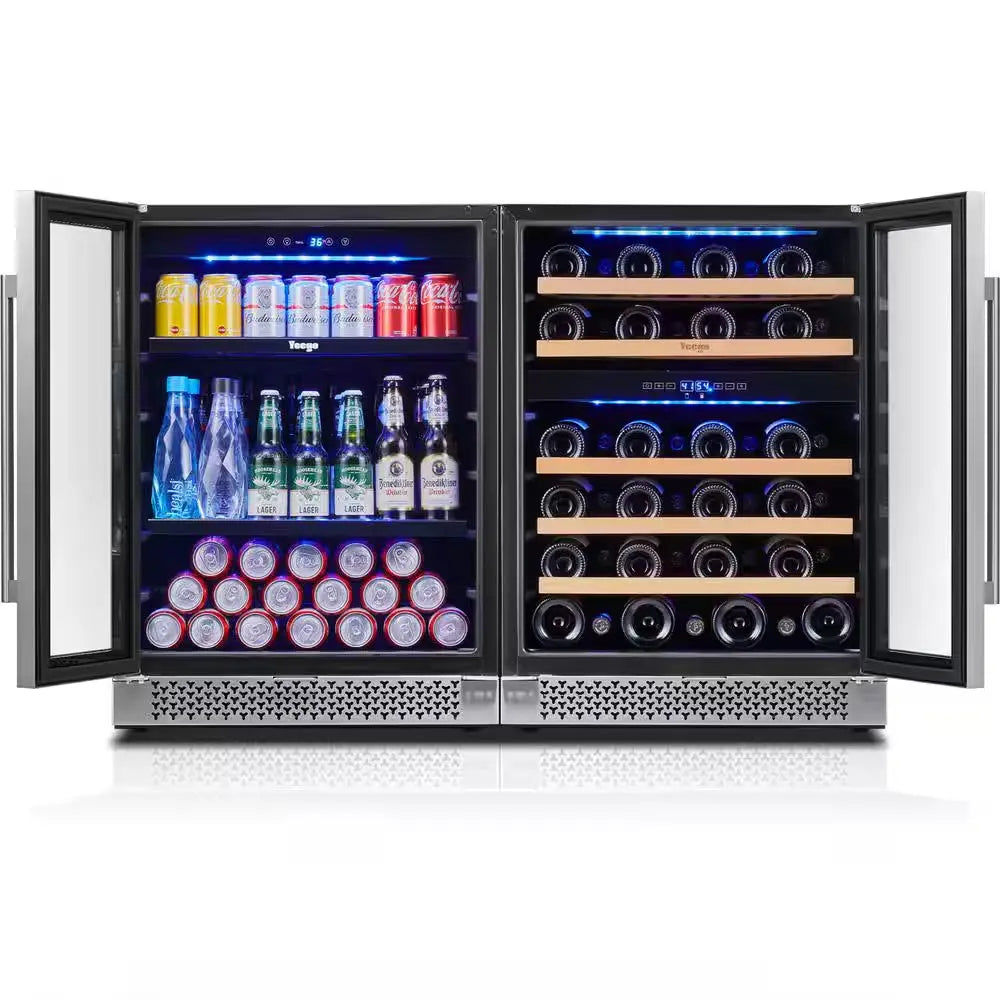 48 In. Triple Zone 46-Wine Bottles 140-Cans Beverage and Wine Cooler Side-By-Side Refrigerators Built-In Fridge in Black | Fridge.com