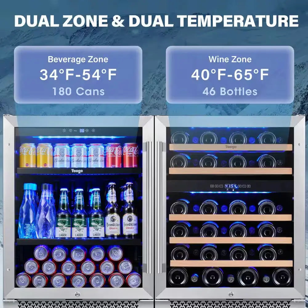 48 In. Triple Zone 46-Wine Bottles 140-Cans Beverage and Wine Cooler Side-By-Side Refrigerators Built-In Fridge in Black | Fridge.com