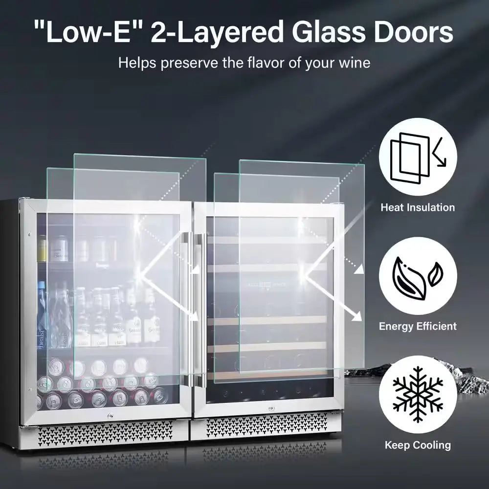 48 In. Triple Zone 46-Wine Bottles 140-Cans Beverage and Wine Cooler Side-By-Side Refrigerators Built-In Fridge in Black | Fridge.com