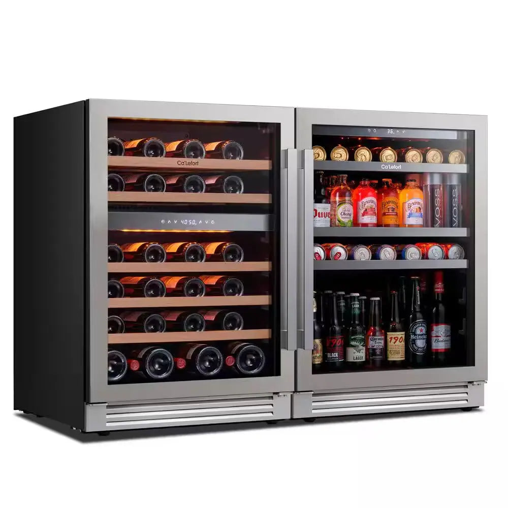 48 In. Triple Zone 46-Wine Bottles and 220-Cans Beverage and Wine Cooler Side-By-Side Refrigerator Frost Free in Black | Fridge.com