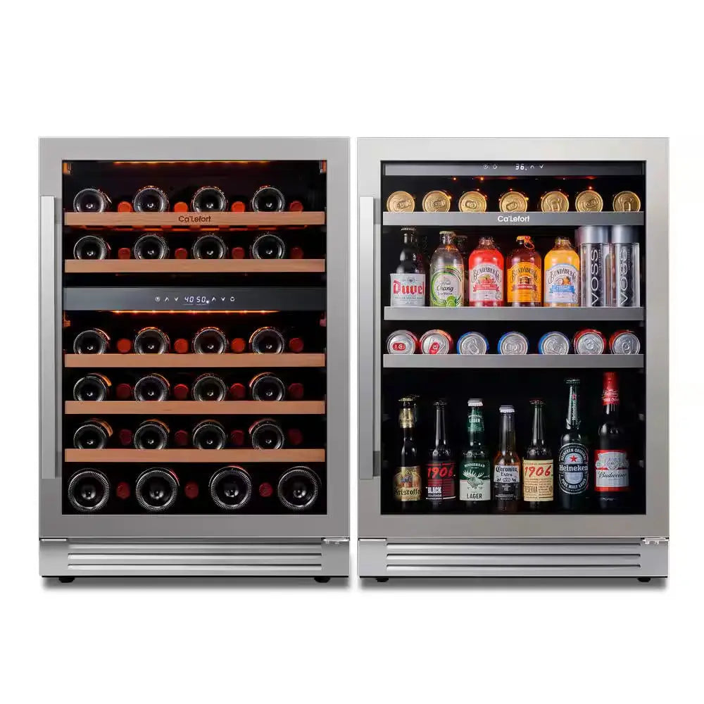 48 In. Triple Zone 46-Wine Bottles and 220-Cans Beverage and Wine Cooler Side-By-Side Refrigerator Frost Free in Black | Fridge.com