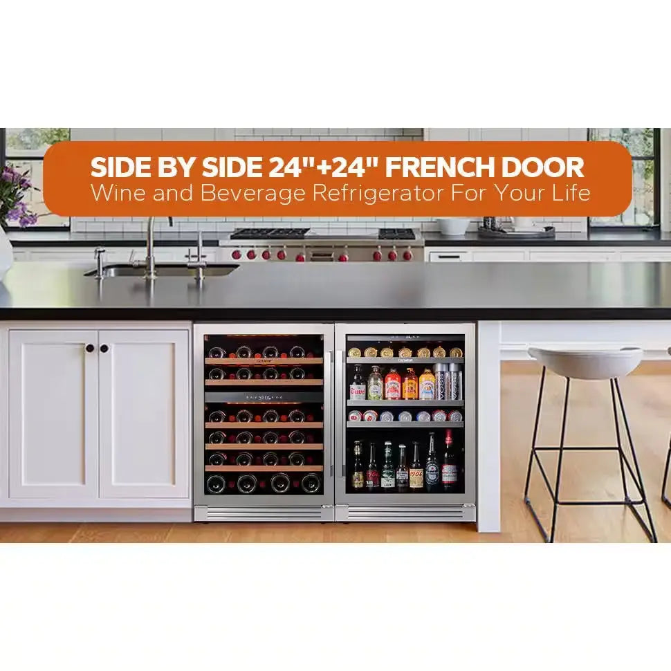 48 In. Triple Zone 46-Wine Bottles and 220-Cans Beverage and Wine Cooler Side-By-Side Refrigerator Frost Free in Black | Fridge.com