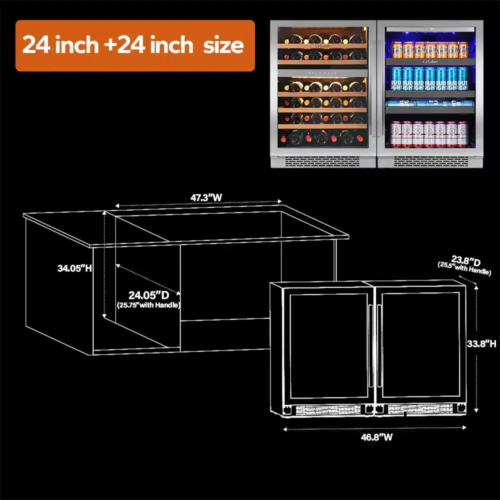 48 In. Triple Zone 46-Wine Bottles and 220-Cans Beverage and Wine Cooler Side-By-Side Refrigerator Frost Free in Black | Fridge.com