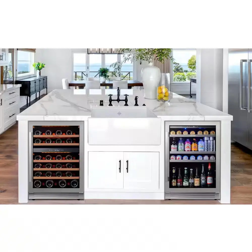 48 In. Triple Zone 46-Wine Bottles and 220-Cans Beverage and Wine Cooler Side-By-Side Refrigerator Frost Free in Black | Fridge.com