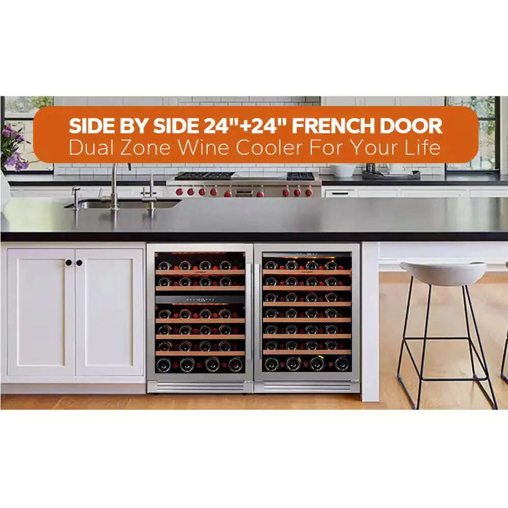 48 In. Triple Zone Cellar Cooling Unit 100-Bottles Built- in Wine Cooler Side-By-Side Refrigerator Frost Free in Black | Fridge.com