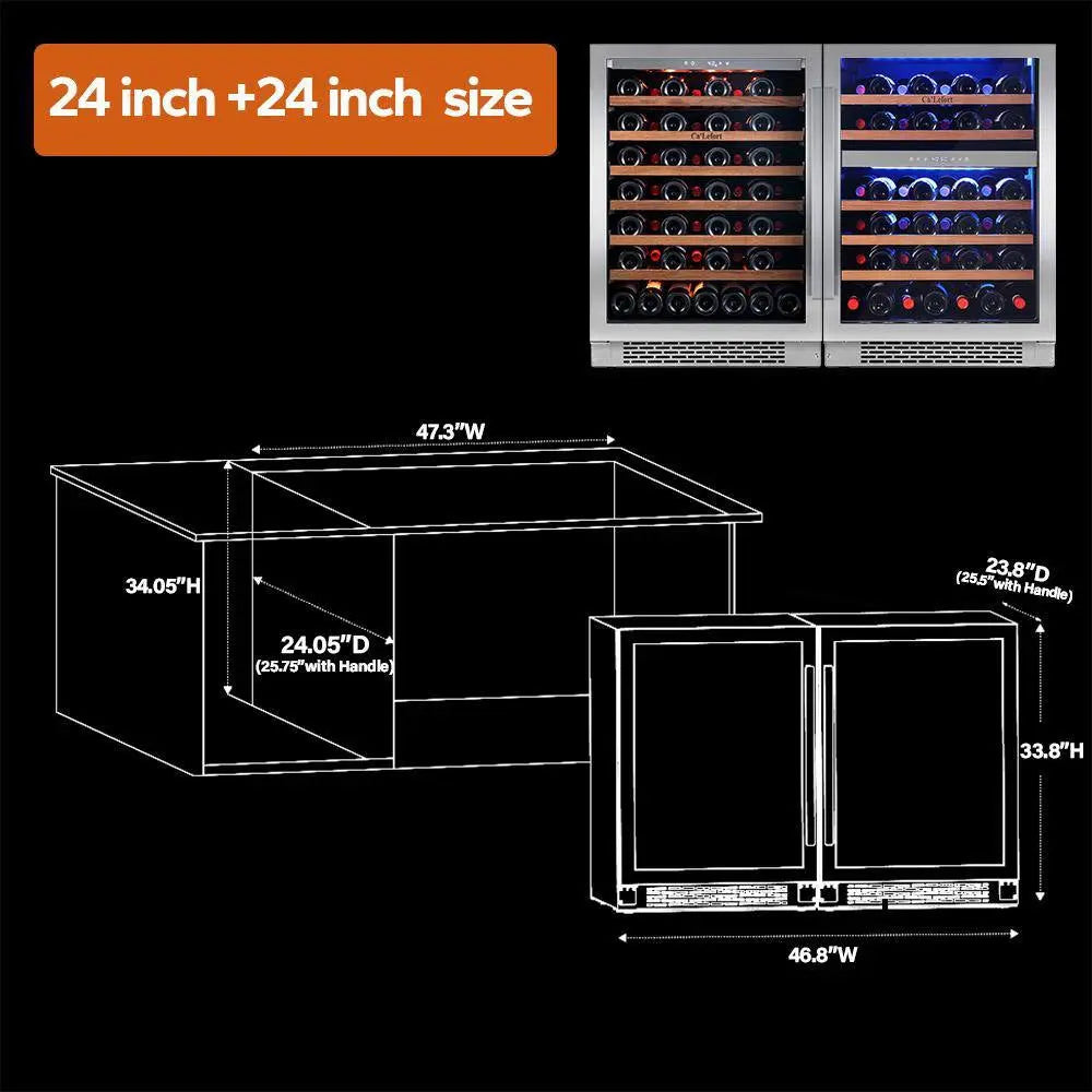 48 In. Triple Zone Cellar Cooling Unit 100-Bottles Built- in Wine Cooler Side-By-Side Refrigerator Frost Free in Black | Fridge.com