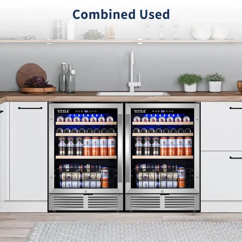 48" Beverage Refrigerator 300 Can Dual Zone Built-In Split Beer Cooler with Four Handles | Fridge.com