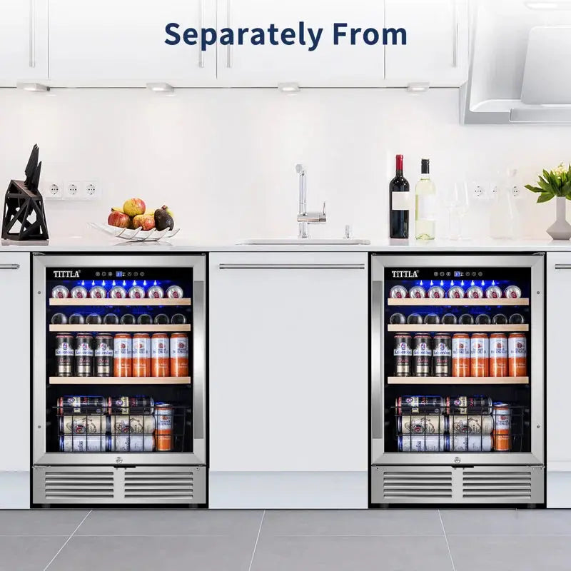 48" Beverage Refrigerator 300 Can Dual Zone Built-In Split Beer Cooler with Four Handles | Fridge.com