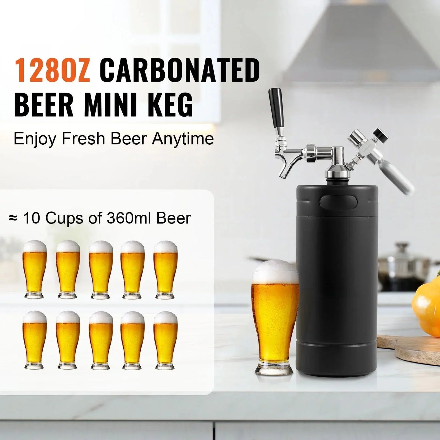 VEVOR 128Oz/4L Growler Tap System Stainless Steel Mini Keg Beer Brewing Kegs & Kegging Portable Home Dispenser System Homebrew and Craft Beer Black | Fridge.com