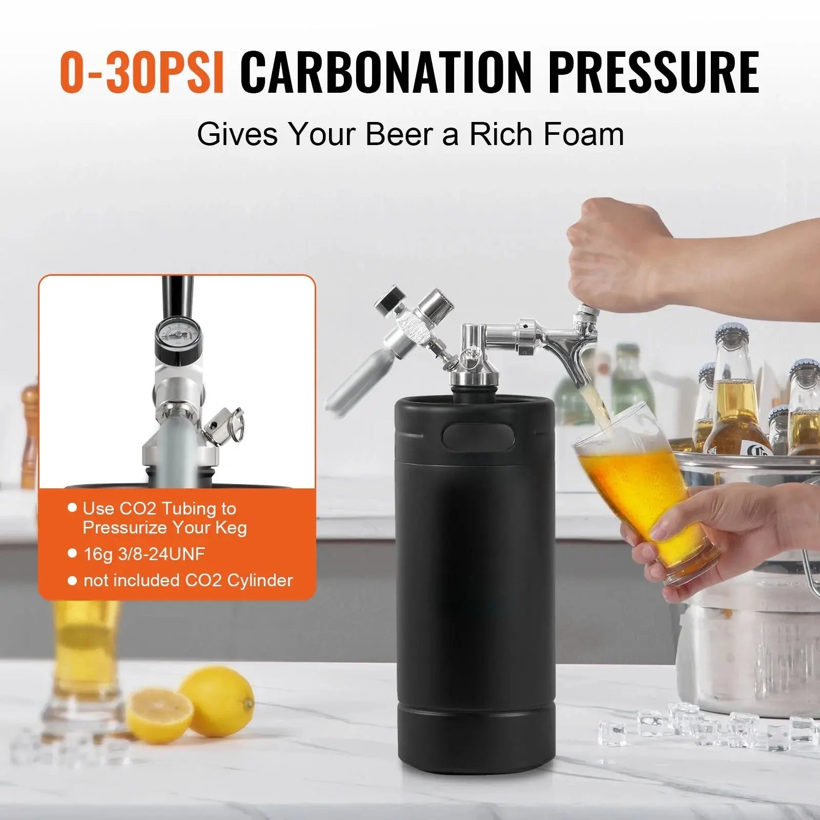 VEVOR 128Oz/4L Growler Tap System Stainless Steel Mini Keg Beer Brewing Kegs & Kegging Portable Home Dispenser System Homebrew and Craft Beer Black | Fridge.com