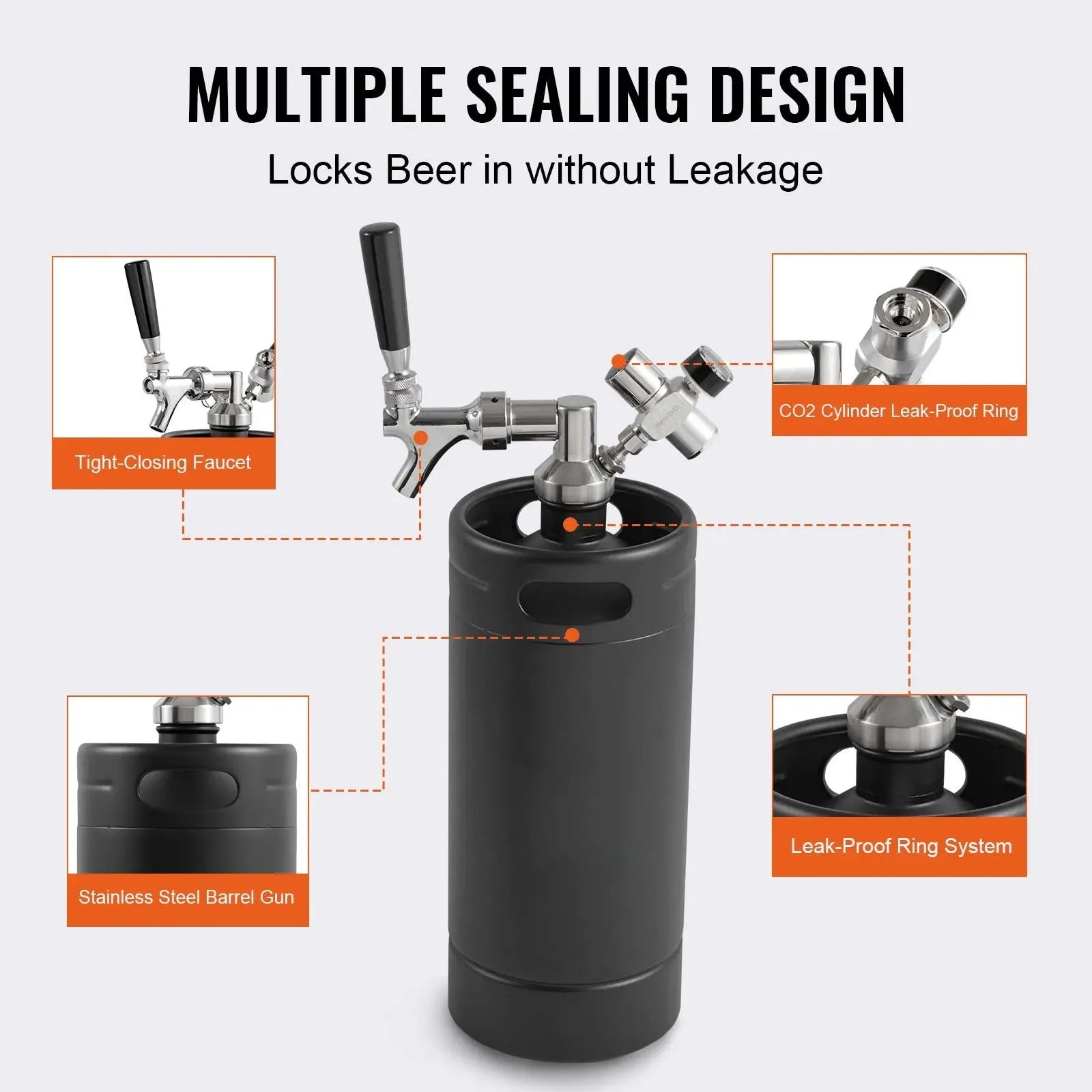 VEVOR 128Oz/4L Growler Tap System Stainless Steel Mini Keg Beer Brewing Kegs & Kegging Portable Home Dispenser System Homebrew and Craft Beer Black | Fridge.com