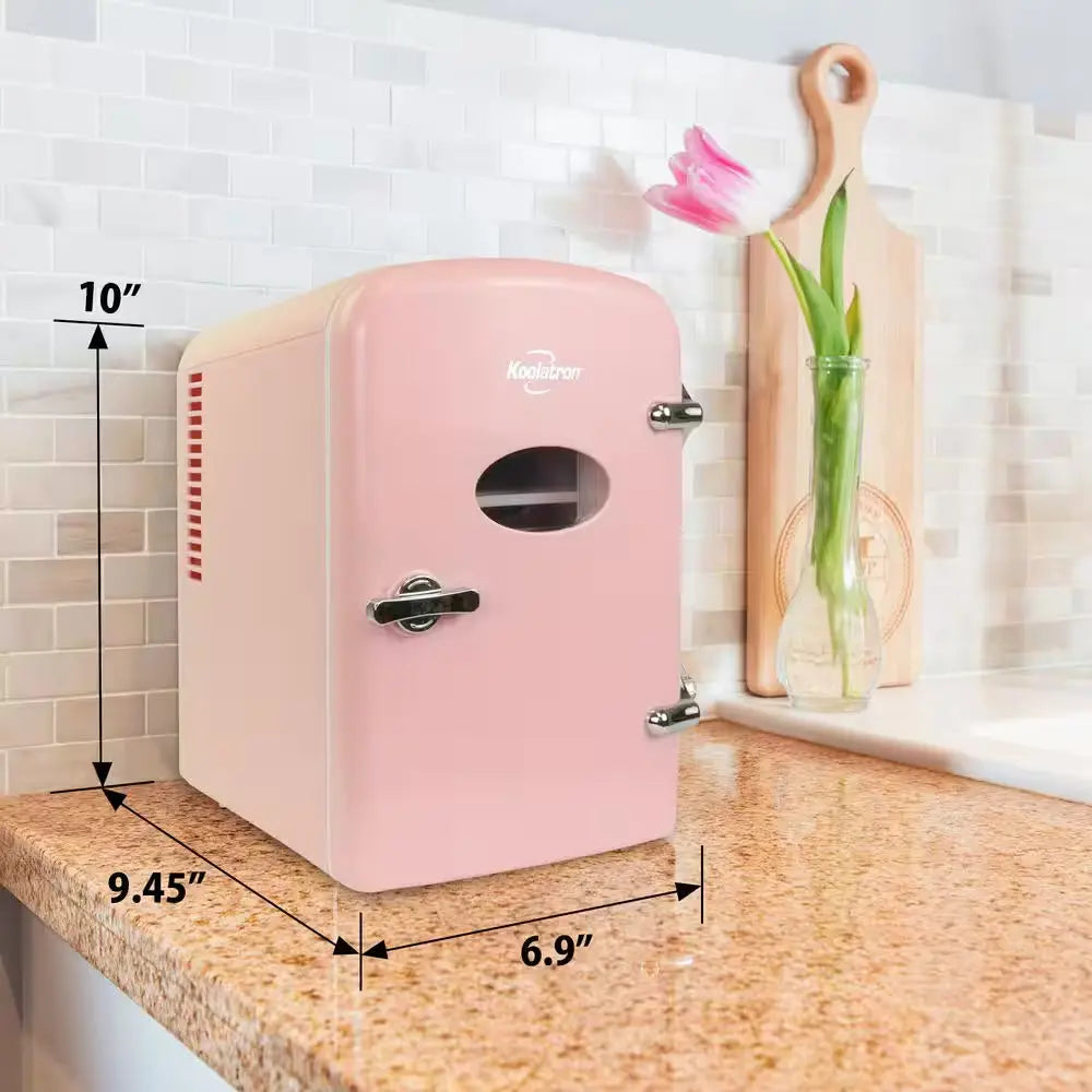 4L Retro Portable Mini Fridge With12V DC and 110V AC Cords, 6 Can Personal Cooler, Pink | Fridge.com