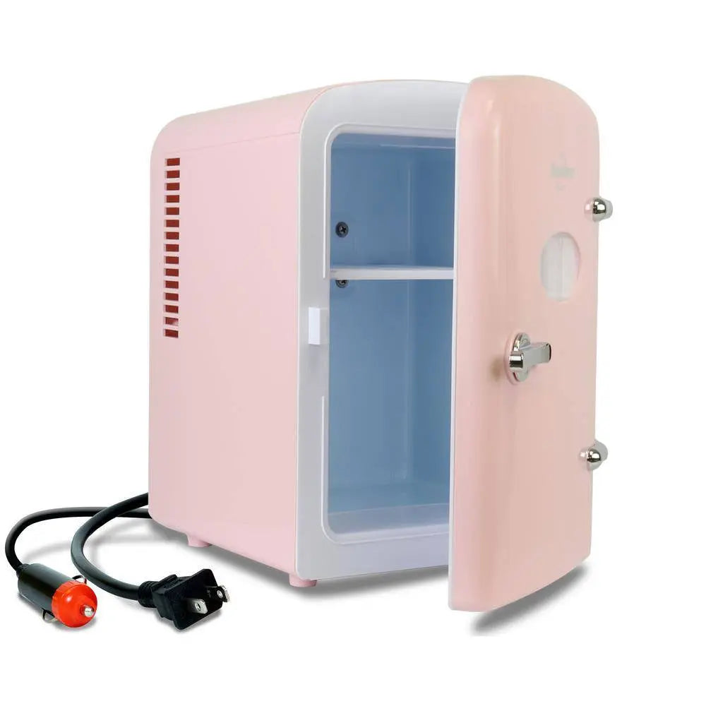 4L Retro Portable Mini Fridge With12V DC and 110V AC Cords, 6 Can Personal Cooler, Pink | Fridge.com