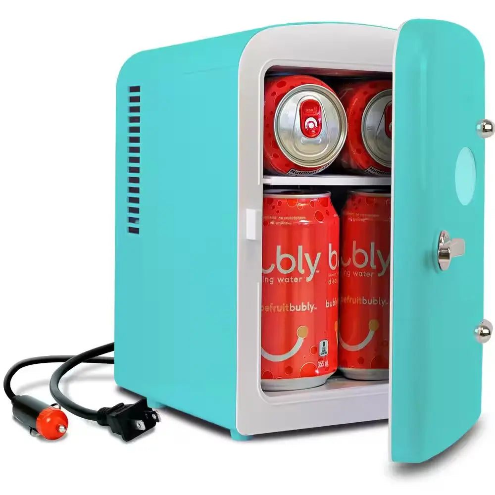 4L Retro Portable Mini Fridge With12V DC and 110V AC Cords, 6 Can Personal Cooler, Pink | Fridge.com