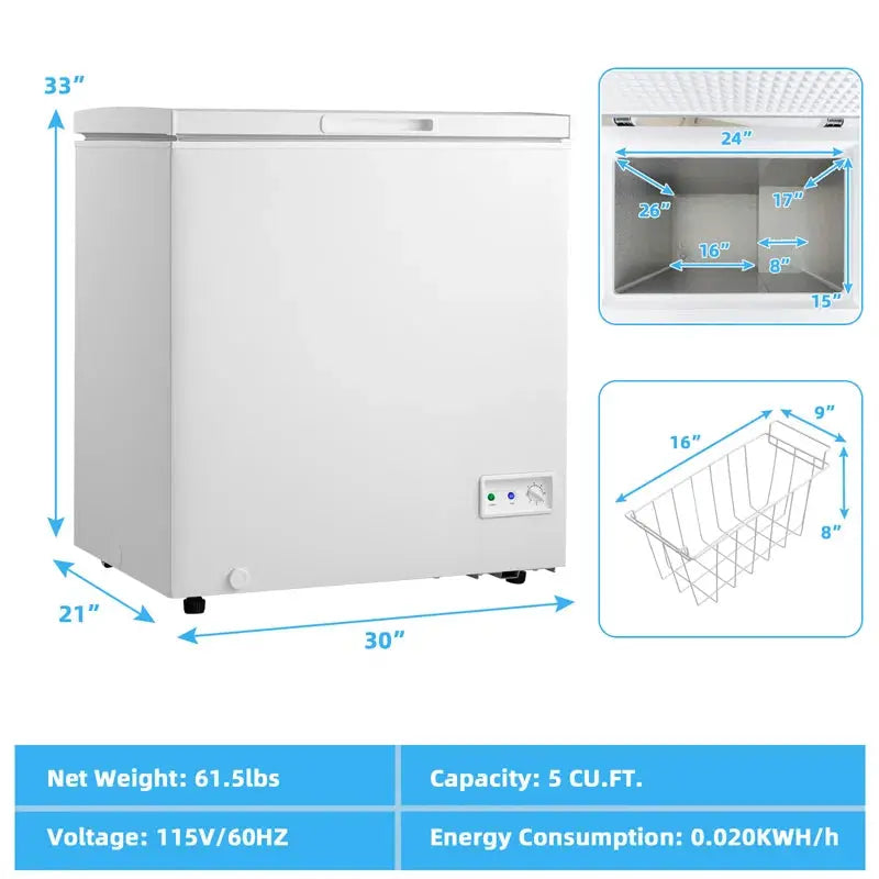 5 Cubic Feet Chest Freezer with Adjustable Temperature Controls | Fridge.com