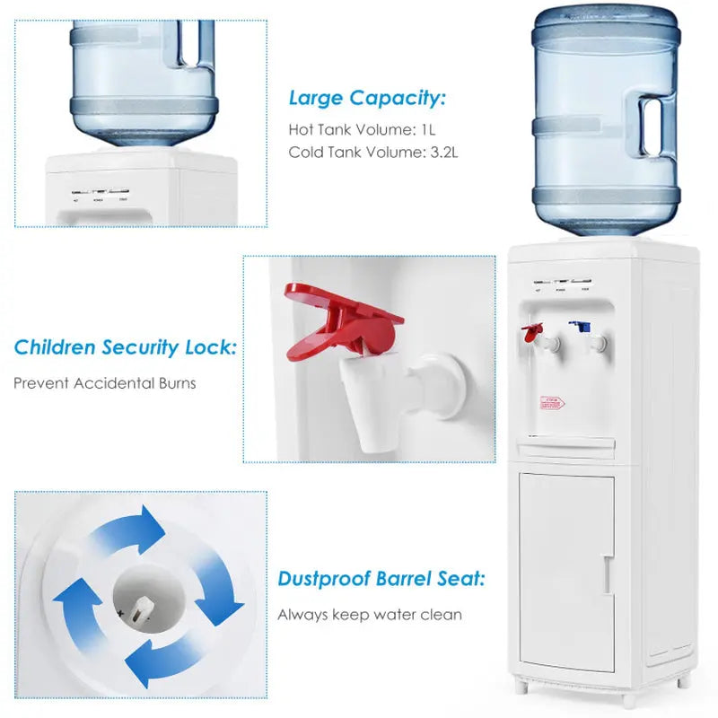 5 Gallons Hot and Cold Water Cooler Dispenser with Child Safety Lock | Fridge.com