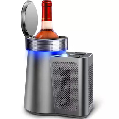 5.9 In. Portable Single Bottle Cellar Cooling Unit Wine Beverage Cooler in Stainless Steel + Car Charger Adapter | Fridge.com