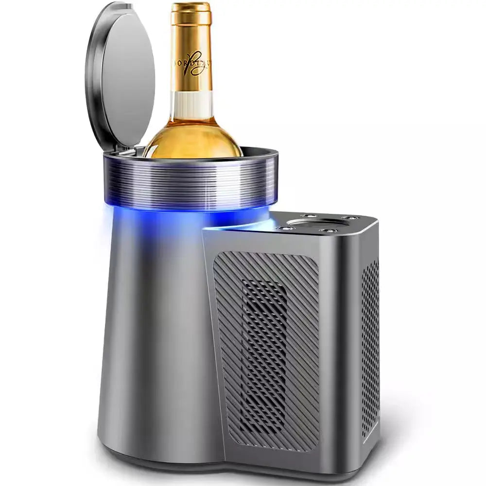 5.9 In. Portable Single Bottle Cellar Cooling Unit Wine Beverage Cooler in Stainless Steel + Car Charger Adapter | Fridge.com