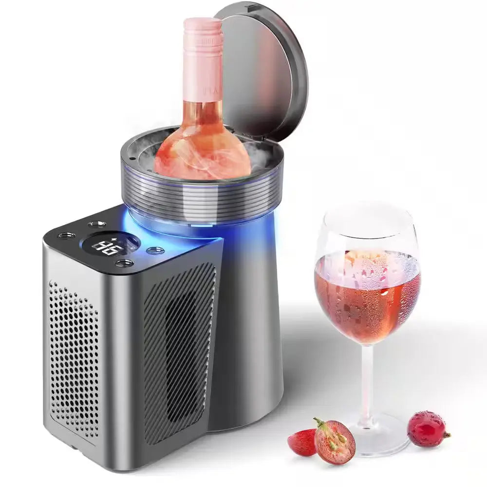 5.9 In. Portable Single Bottle Cellar Cooling Unit Wine Beverage Cooler in Stainless Steel + Car Charger Adapter | Fridge.com