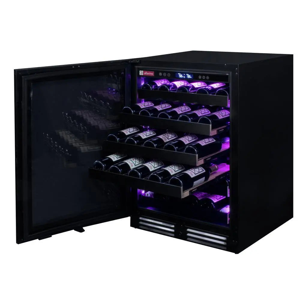 50 Bottle 34" Tall Single Zone Black Stainless Steel Wine Refrigerator | Fridge.com