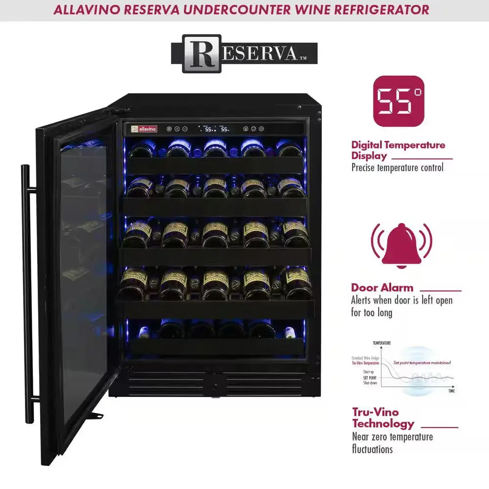 50 Bottle 34" Tall Single Zone Black Stainless Steel Wine Refrigerator | Fridge.com