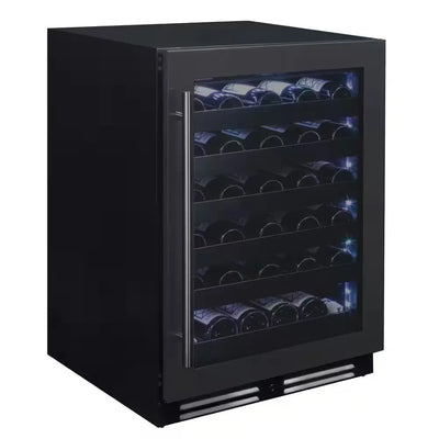 50 Bottle 34" Tall Single Zone Black Stainless Steel Wine Refrigerator | Fridge.com