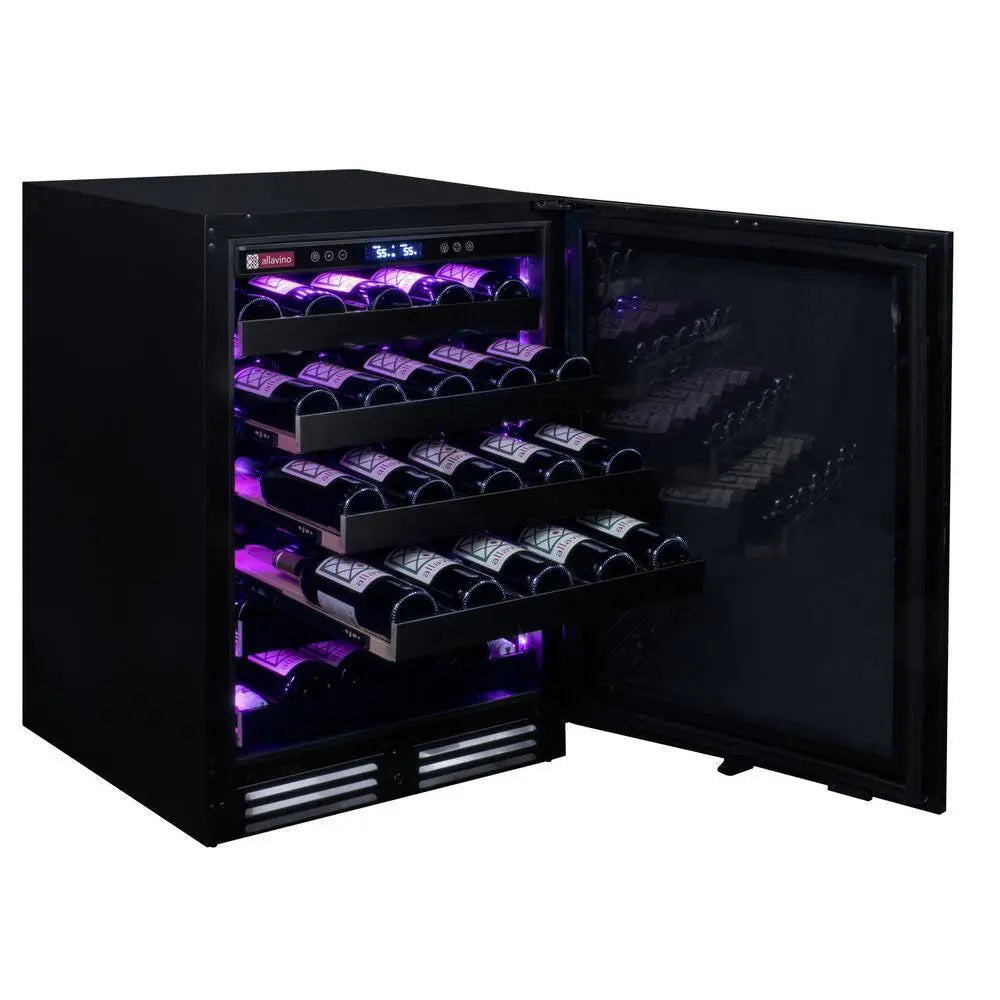 50 Bottle 34" Tall Single Zone Black Stainless Steel Wine Refrigerator | Fridge.com