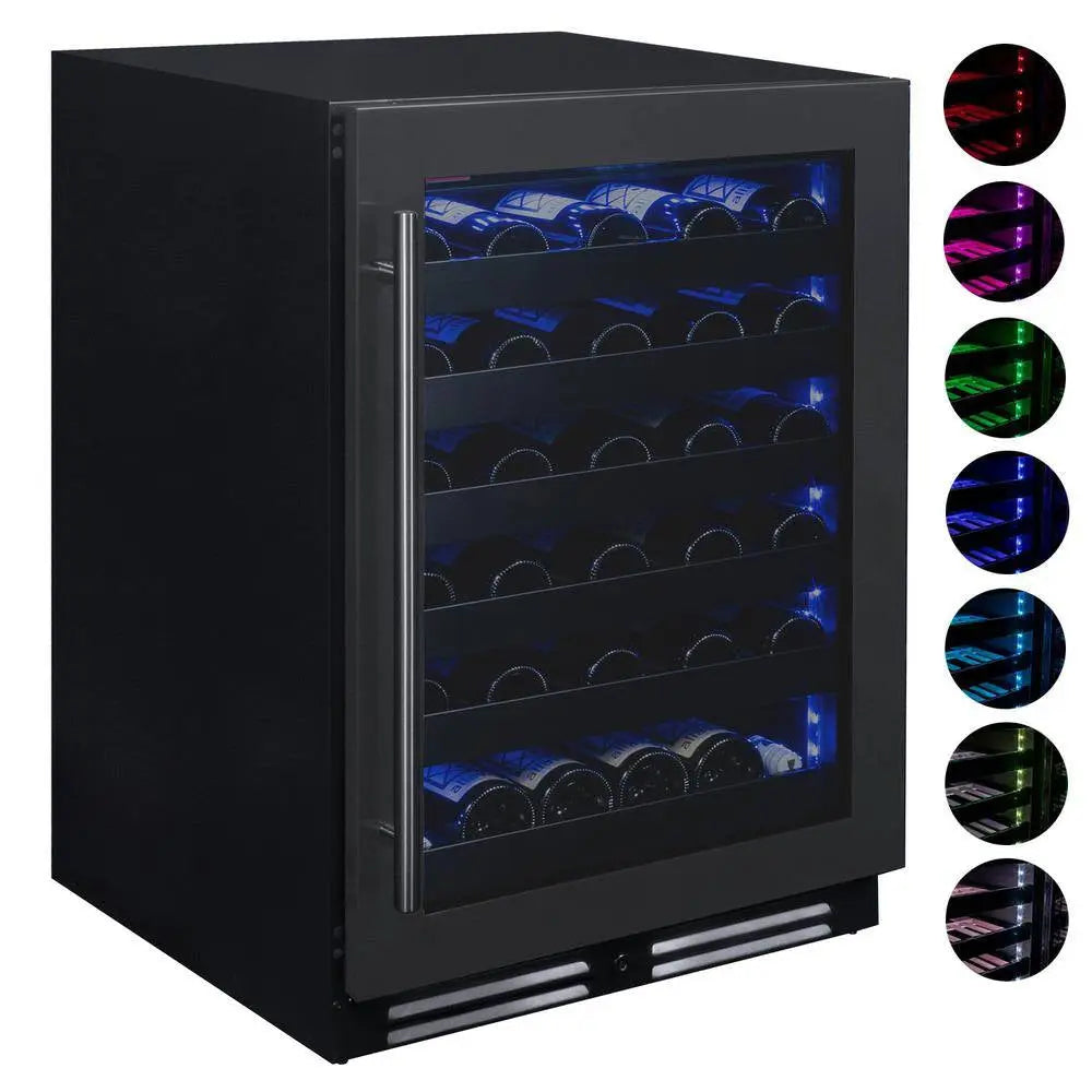 50 Bottle 34" Tall Single Zone Black Stainless Steel Wine Refrigerator | Fridge.com