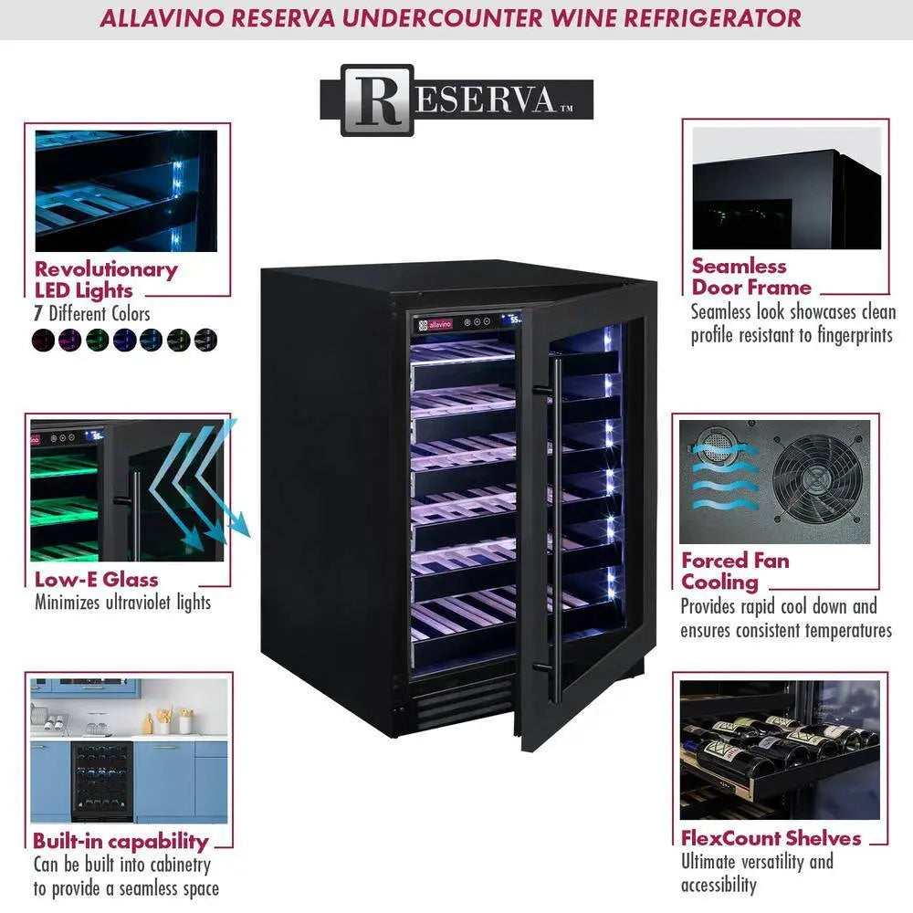 50 Bottle 34" Tall Single Zone Black Stainless Steel Wine Refrigerator | Fridge.com