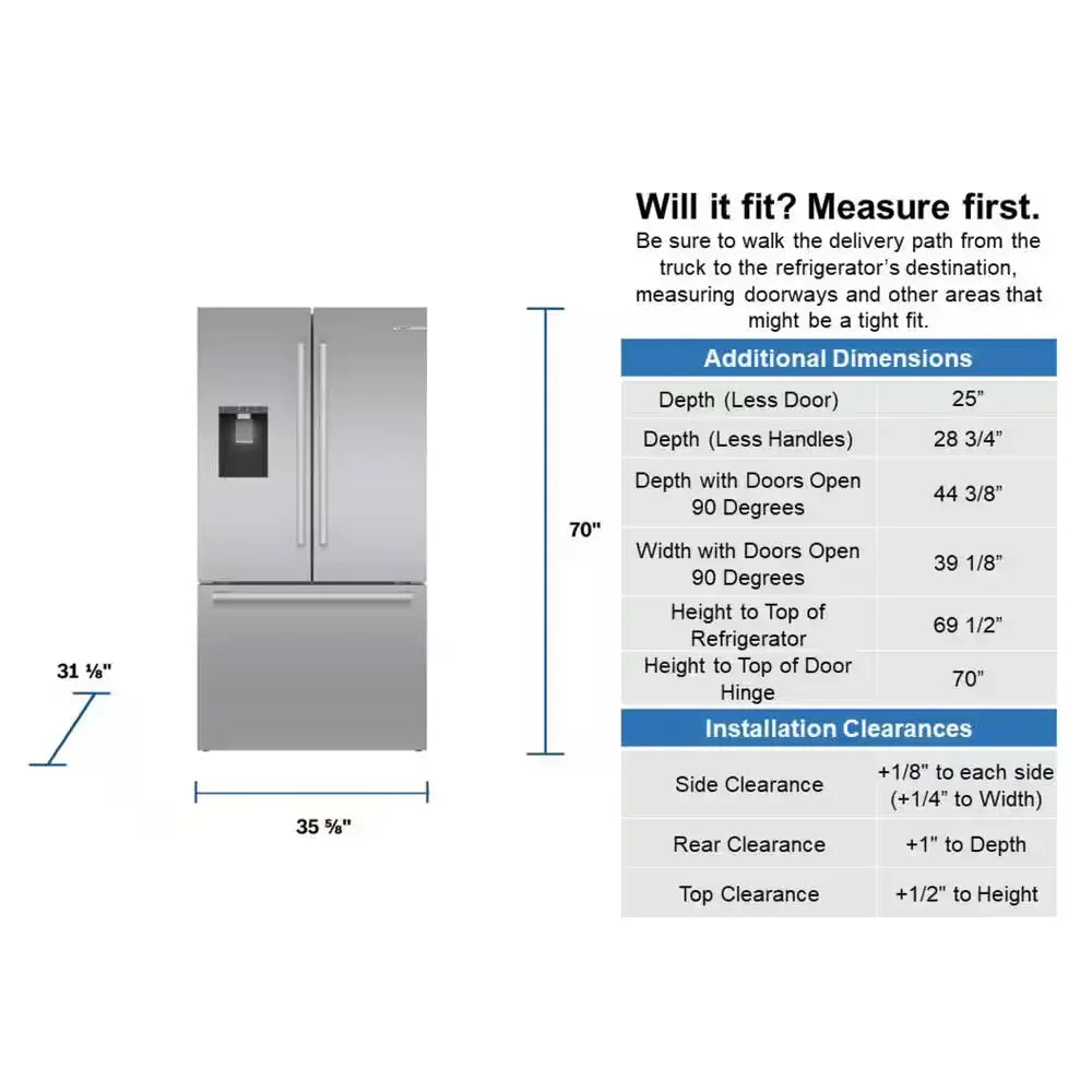 500 Series 36 In. 22 Cu. Ft. Smart Counter Depth French Door Refrigerator Stainless Steel, Fastest Ice Maker and Water | Fridge.com