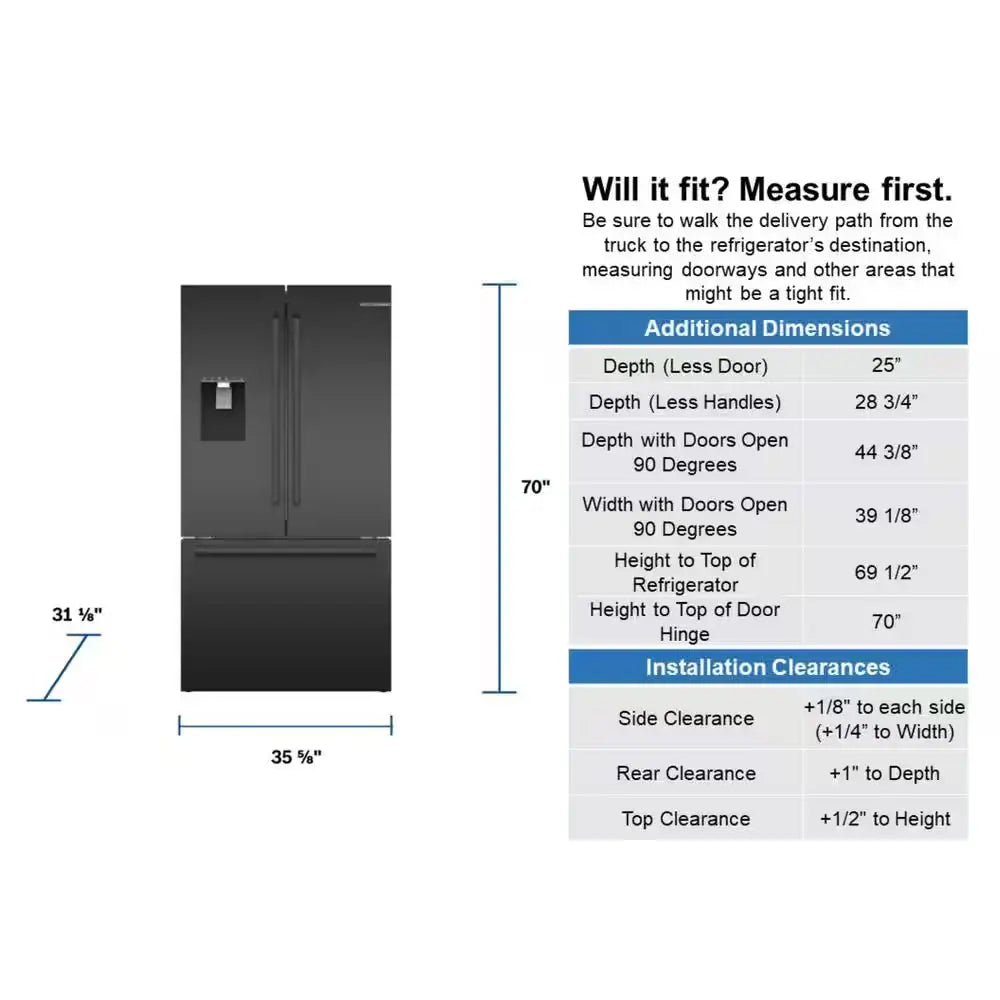 500 Series 36 In. 22 Cu. Ft. Smart Counter Depth French Door Refrigerator in Black Stainless Steel, Internal Water & Ice | Fridge.com