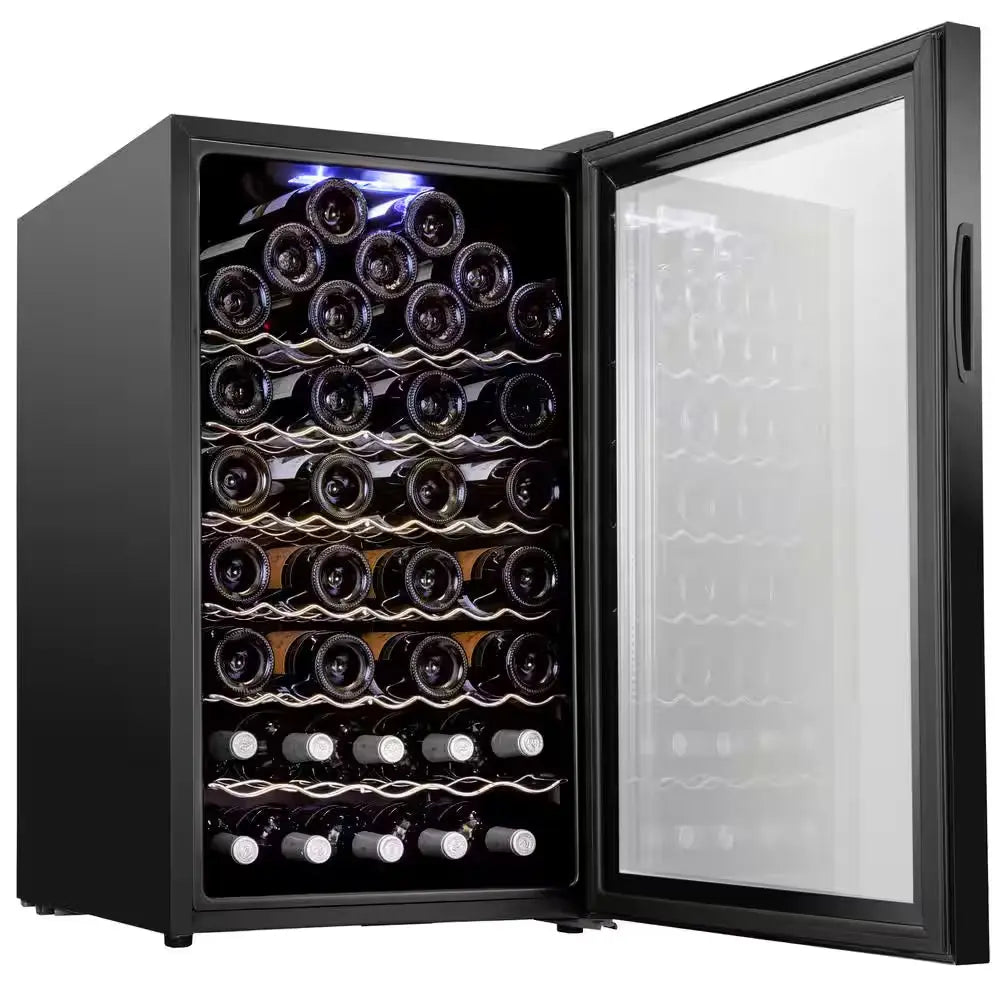 51-Bottle Wine Cooler, Large Cellar Cooling Unit in Black, Freestanding Wine Fridge with Lock | Fridge.com