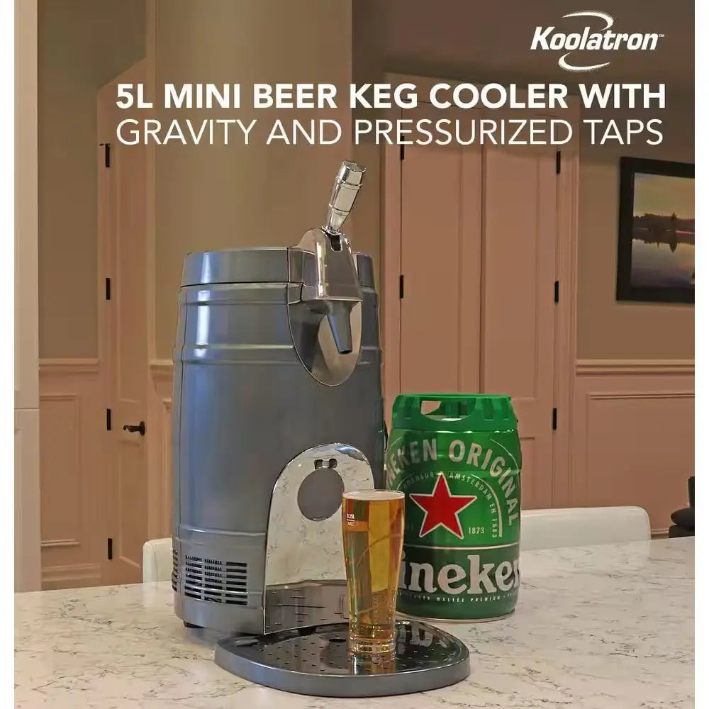 5L Mini Keg Beer Cooler with Dual Taps, Includes 110 Volt and 12 Volt Power Cords | Fridge.com