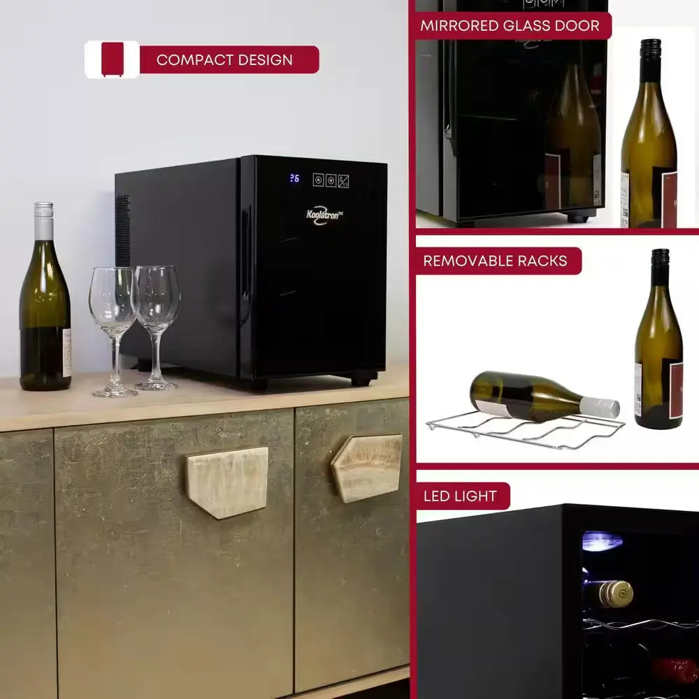 6 Bottle Wine Cooler, Black, 0.65 Cu. Ft.. (16L) Freestanding Thermoelectric Wine Fridge | Fridge.com