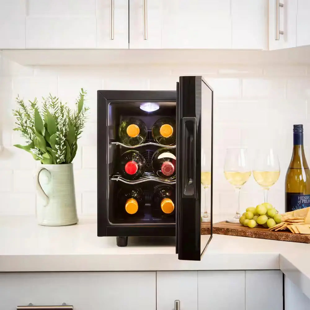 6 Bottle Wine Cooler, Black, 0.65 Cu. Ft.. (16L) Freestanding Thermoelectric Wine Fridge | Fridge.com