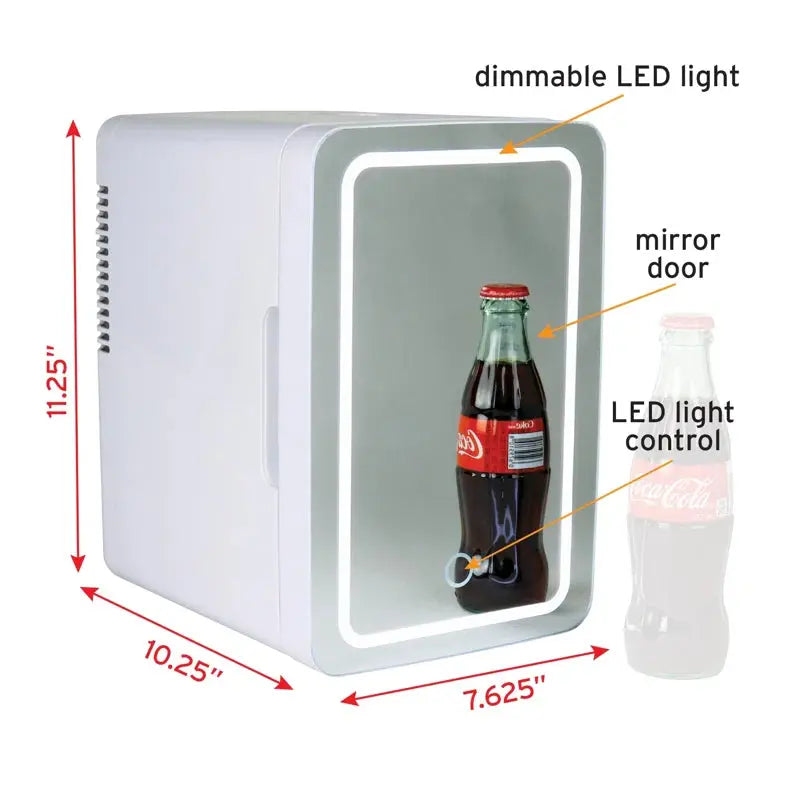 6.2 Qt. Cosmetics Mini Fridge with Makeup Mirror and LED Ring Light, 6 Can Mini Cooler | Fridge.com