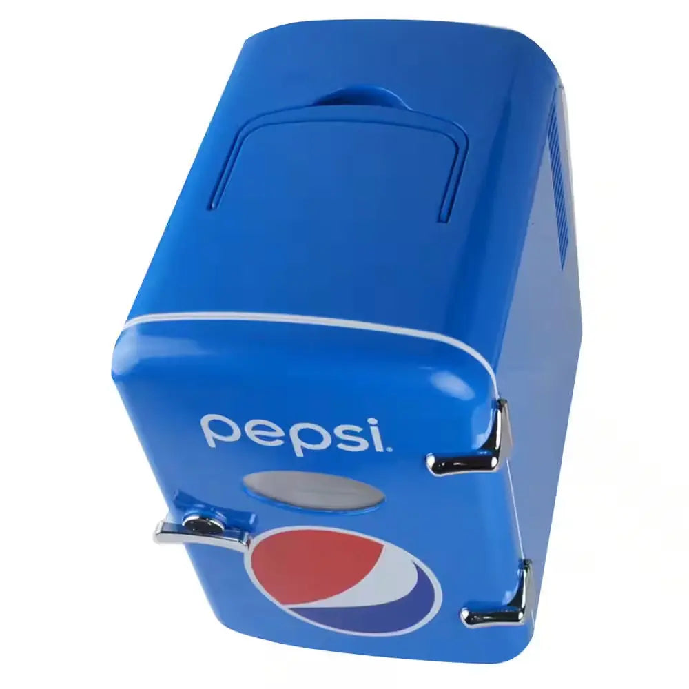 6.85 In. 0.15 Cu. Ft., 6 Can, Retro Mini Refrigerator Pepsi Theme Beverage Cooler in Blue without Freezer | Fridge.com