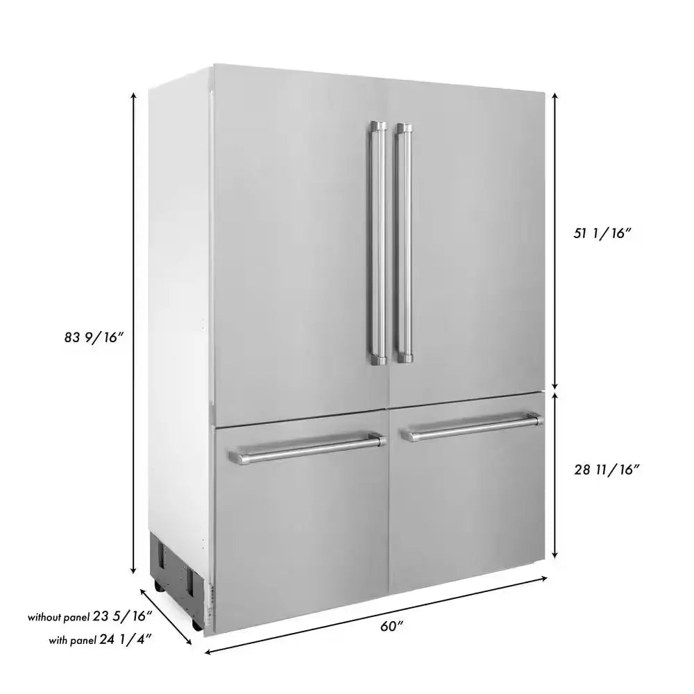 60 In. 4-Door French Door Refrigerator with Internal Ice and Water Dispenser in Fingerprint Resistant Stainless Steel | Fridge.com