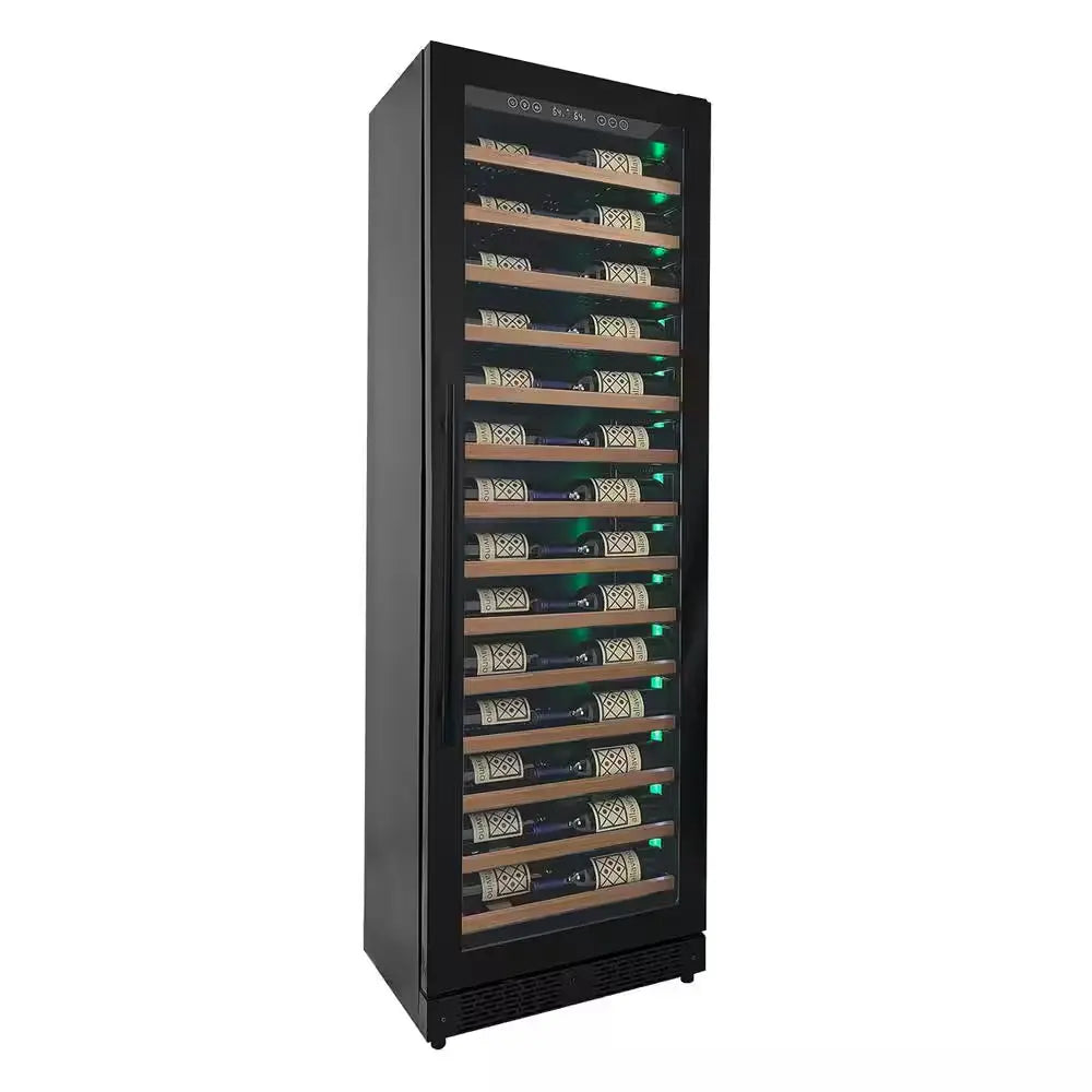 67-Bottle 71 In. Tall Single Zone Right Hinge Digital Wine Cellar Cooling Unit in Black with Wood Front Shelves | Fridge.com