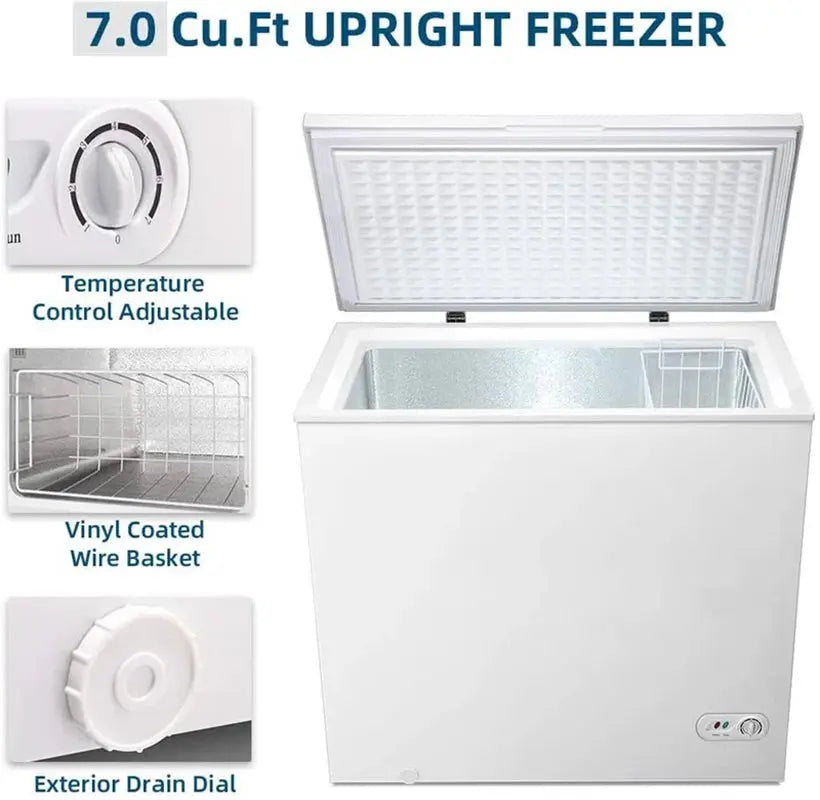 7 Cubic Feet Garage Ready Chest Freezer with Adjustable Temperature Controls and LED Light | Fridge.com