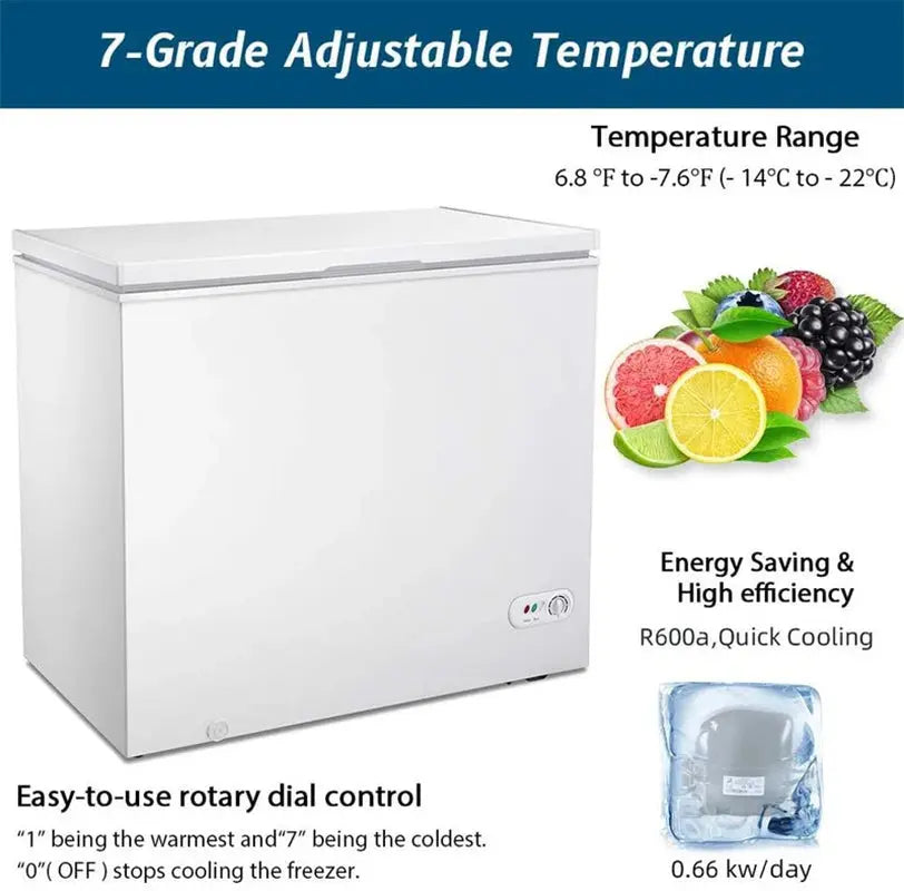 7 Cubic Feet Garage Ready Chest Freezer with Adjustable Temperature Controls and LED Light | Fridge.com