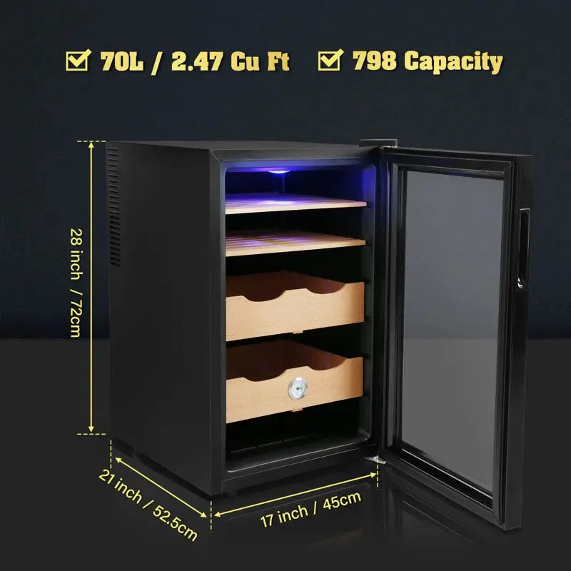 70L Electronic Cigar Humidor Cooler ETL Approved with Spanish Cedar Wood Shelf | Fridge.com