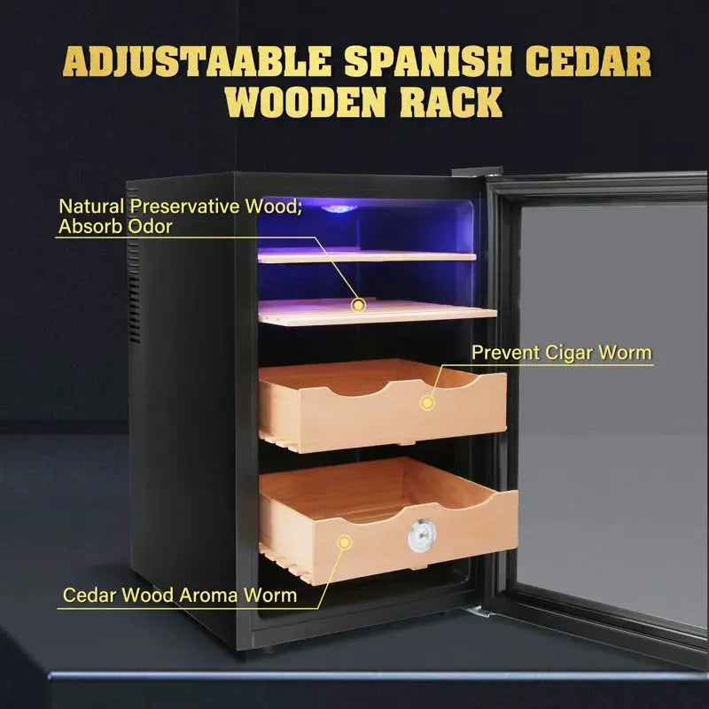 70L Electronic Cigar Humidor Cooler ETL Approved with Spanish Cedar Wood Shelf | Fridge.com