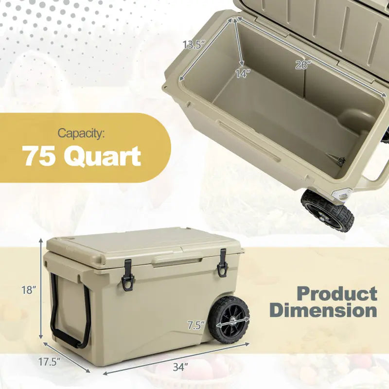 75 Quart Portable Cooler Rotomolded Ice Chest with Handles and Wheels | Fridge.com