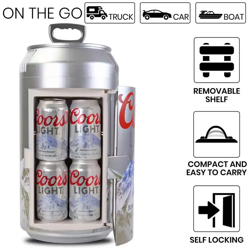 8 Can Portable Mini Fridge,12V DC 110V AC Personal Travel Cooler, 5.4L (5.7 Qt.), Silver | Fridge.com