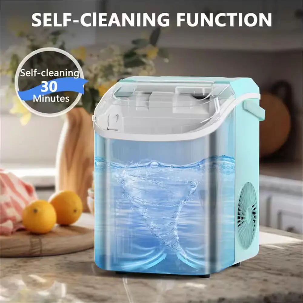 8.5 In. 33 Lbs. Portable Nugget Ice Maker with Handle and Soft Chewable Ice in Green | Fridge.com