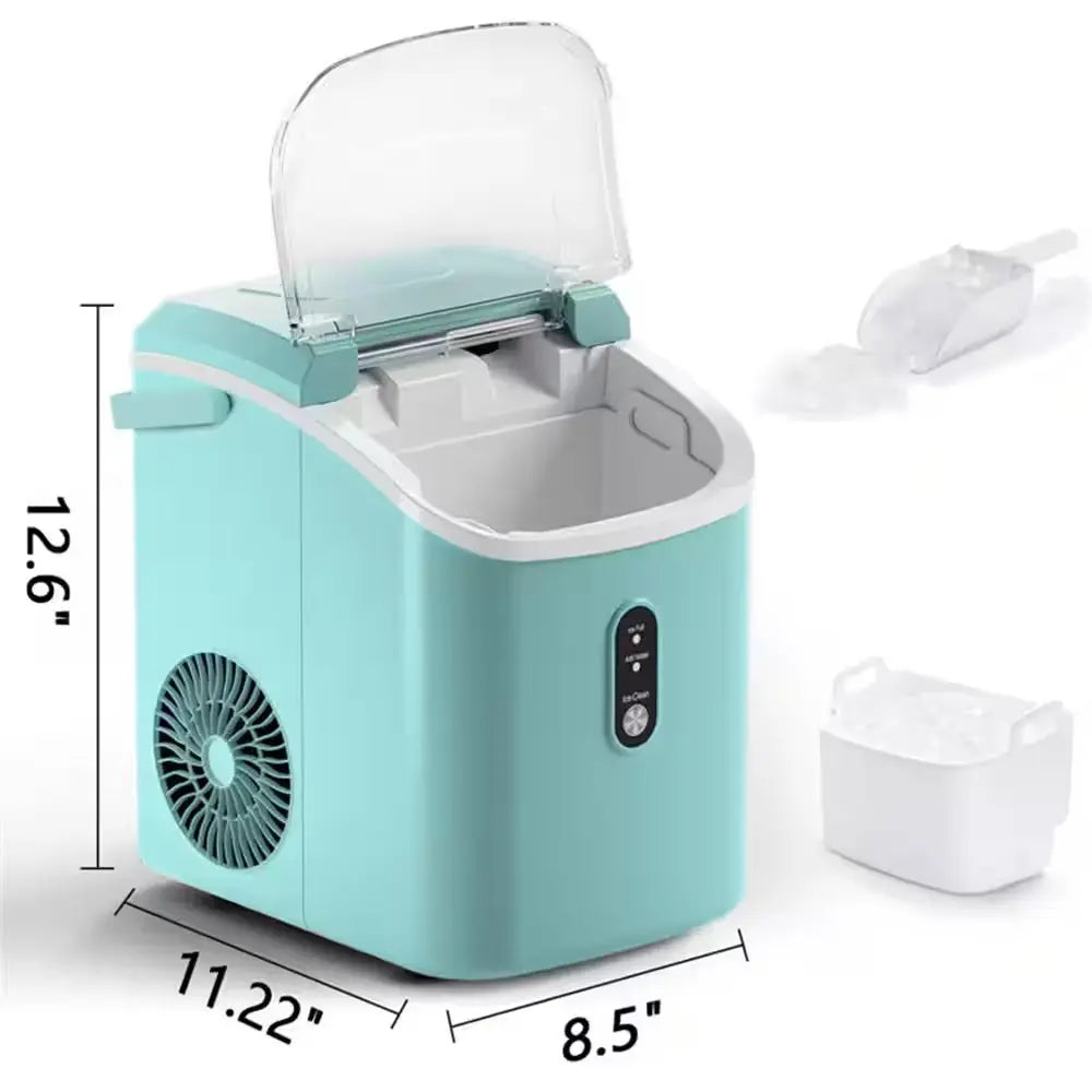 8.5 In. 33 Lbs. Portable Nugget Ice Maker with Handle and Soft Chewable Ice in Green | Fridge.com