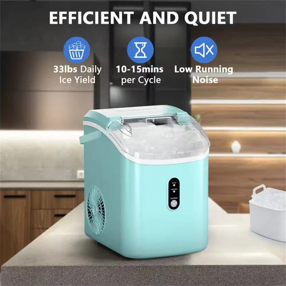 8.5 In. 33 Lbs. Portable Nugget Ice Maker with Handle and Soft Chewable Ice in Green | Fridge.com