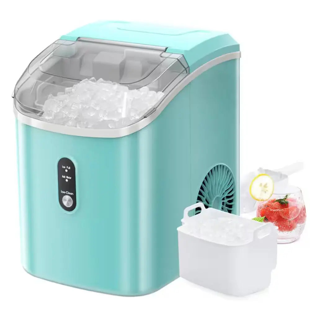 8.5 In. 33 Lbs. Portable Nugget Ice Maker with Handle and Soft Chewable Ice in Green | Fridge.com