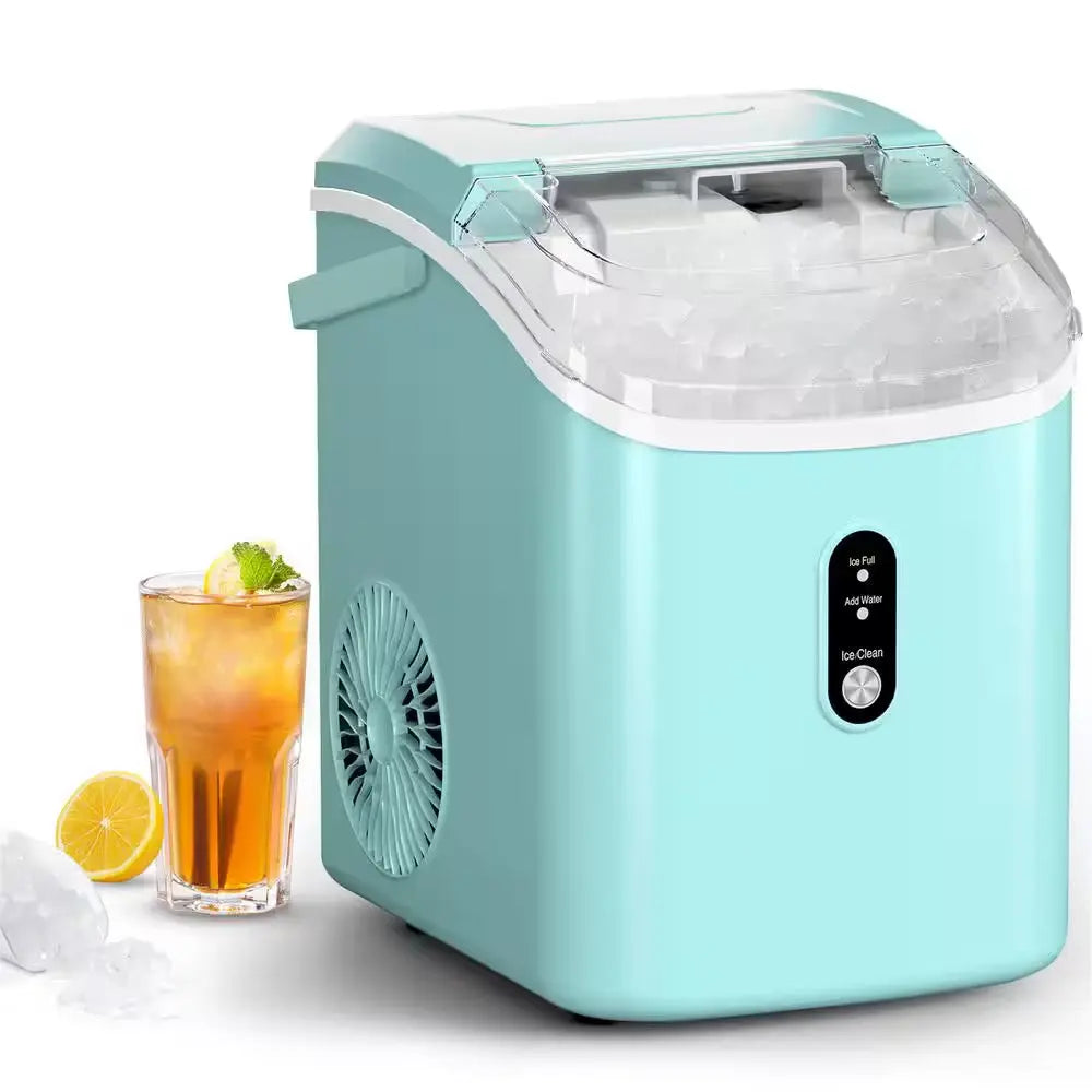 8.5 In. 33 Lbs. Portable Nugget Ice Maker with Handle and Soft Chewable Ice in Green | Fridge.com